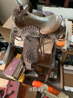 Vintage Western Pony Mini Youth Tooled Leather Kids Horse Saddle
