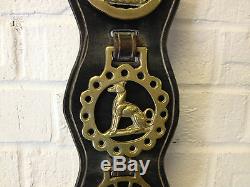 Vintage Western Set of 6 Horse Brass Medallions on Leather Strap