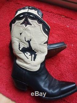 Vintage Womens Old Gringo Cowboy Boots Black, Cream Inlay Bucking Horse Sz 5 1/2
