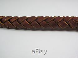 Vintage Wood Handle Brown Braided Leather Bull Buggy Horse Whip 9'8 Long