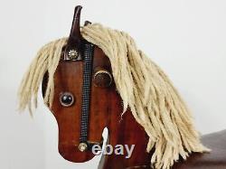 Vintage Wooden Child's Leather Padded Seat Rocking Hobby Horse Handcrafted Wood