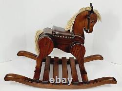 Vintage Wooden Child's Leather Padded Seat Rocking Hobby Horse Handcrafted Wood