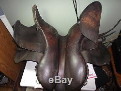Vintage Worn brown leather Horse Saddle 18 with pad
