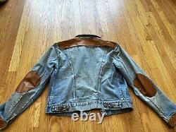 Vintage Wrangler Jacket Blue Jean coat Button Down riding horse rare leather
