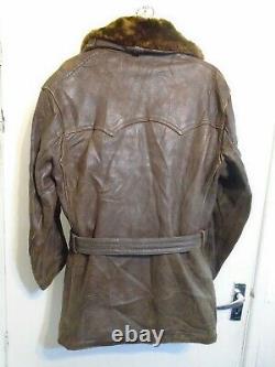Vintage Ww2 Distressed Horse Leather Barnstormer Jacket Size XL Bearskin Collar