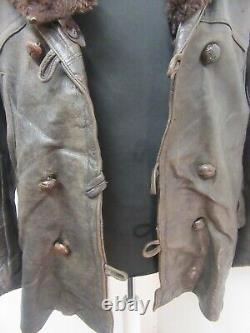 Vintage Ww2 Horse Leather Barnstormer Aviator Jacket Size L + Sheepskin Liner