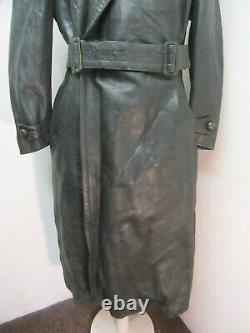 Vintage Ww2 Striwa German Officers Heavy Horse Leather Trench Coat Jacket Size M
