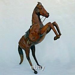 Vintage XL Leather Wrapped Rearing Horse, Leather Bridle/Saddle OVER 3-FEET TALL