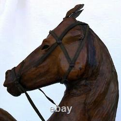 Vintage XL Leather Wrapped Rearing Horse, Leather Bridle/Saddle OVER 3-FEET TALL