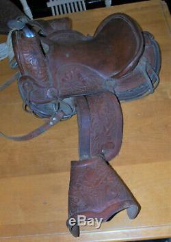 Vintage Youth Child 12 Premium Leather Western Barrel Racing Pony Horse Saddle