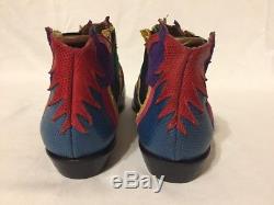 Vintage ZALO Leather & Suede Cowboy Western Ankle Boots Heels w Horses Blue 10 M