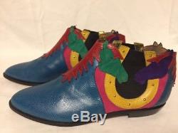 Vintage ZALO Leather Suede Cowboy Western Ankle Boots Shoes with Horses Blue 10 M