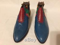 Vintage ZALO Leather Suede Cowboy Western Ankle Boots Shoes with Horses Blue 10 M