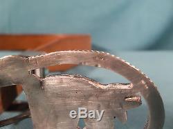Vintage Zuni Handmade Sterling Silver Inlaid Stone Horse Design Belt Buckle