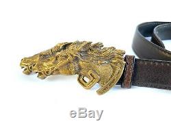 Vintage bronze horse head belt buckle with leather belt Authentic by Gucci Italy