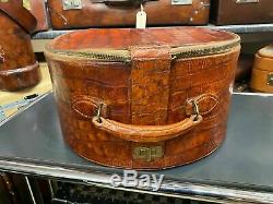 Vintage crocodile skin leather round horse shoe hatbox hat box suitcase 1920's