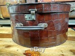 Vintage crocodile skin leather round horse shoe hatbox hat box suitcase 1920's