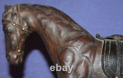 Vintage hand made leather horse statuette