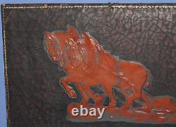 Vintage hand made leather wall decor plaque horses