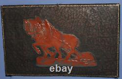 Vintage hand made leather wall decor plaque horses
