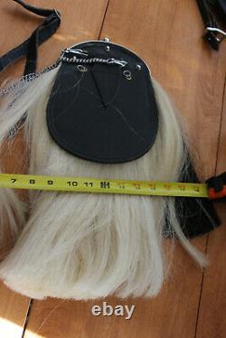 Vintage kilt horse hair sporran chrome gilt bag piper scottish with leather strap