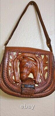 Vintage leather Horse Hand Tooled Purse/Handbag/Crossbag Western Cowboy Handmade