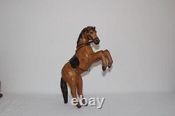 Vintage leather wrapped Roaring Horse Statue, with glass eyes