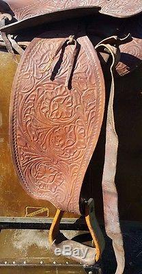 Vintage lot of 2 Tooled Leather Saddle Western Cowboy Riding Horse Equestrian
