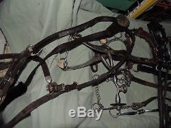 Vintage lot of western horse tack Leather and silver metal brass and rope
