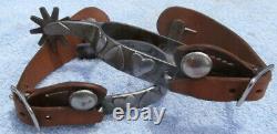 Vintage stamped Kelly Horse Spurs with Leather Straps Hearts on Band