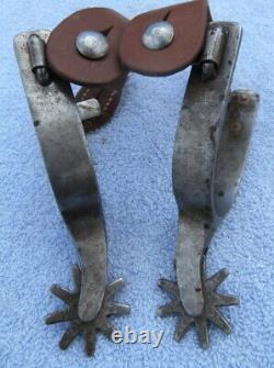 Vintage stamped Kelly Horse Spurs with Leather Straps Hearts on Band