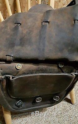 Vintage western trail Tooled Leather SADDLE BAGS Cowboy horse gold pouch