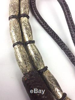 Vintage woven leather Horse riding reins with Silver beads Western Equestrian