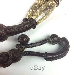 Vintage woven leather Horse riding reins with Silver beads Western Equestrian