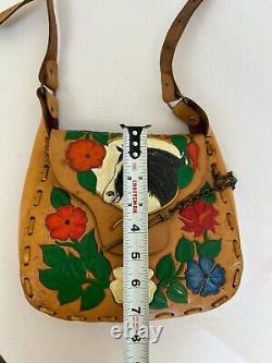 Vtg. 1950 Folk art Painted Horse and Tooled Leather Crossbody Bag with Provenance
