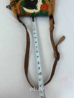 Vtg. 1950 Folk art Painted Horse and Tooled Leather Crossbody Bag with Provenance