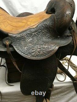 Vtg 1960's American Saddlery P404 leather horse saddle hand tooled Wood Stirrups