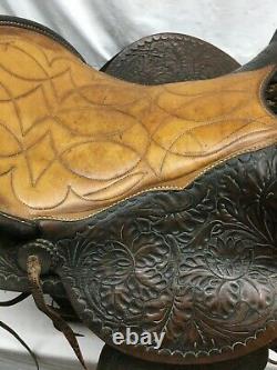 Vtg 1960's American Saddlery P404 leather horse saddle hand tooled Wood Stirrups