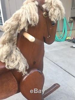 Vtg. 1983 Woods of American Solid Wood&Leather Rocking Horse withSaddle