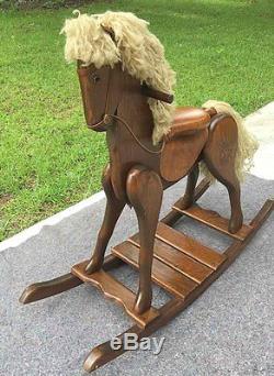 Vtg. 1983 Woods of American Solid Wood&Leather Rocking Horse withSaddle #87468 USA