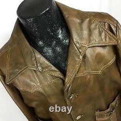 Vtg 50 60's Men Brown Leather ROCKABILLY Cowboy Jacket HORSE BIT Western Coat 46