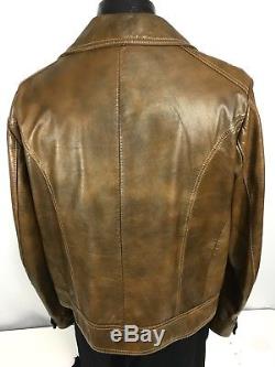 Vtg 50-60's Men Brown Leather ROCKABILLY Cowboy Jacket HORSE BIT Western Coat 46