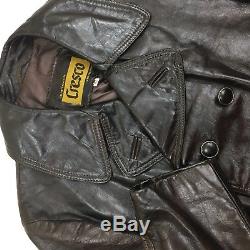 Vtg 50's Cresco Brown HORSE HIDE Jacket 6-BTN Sport Coat Leather D/B Blazer 42