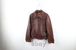 Vtg 50s Mens 38 Distressed Horse Leather Full Zip Motorcycle Jacket Brown USA