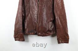 Vtg 50s Mens 38 Distressed Horse Leather Full Zip Motorcycle Jacket Brown USA