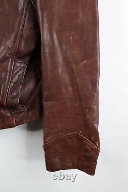 Vtg 50s Mens 38 Distressed Horse Leather Full Zip Motorcycle Jacket Brown USA