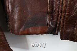 Vtg 50s Mens 38 Distressed Horse Leather Full Zip Motorcycle Jacket Brown USA