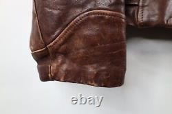 Vtg 50s Mens 38 Distressed Horse Leather Full Zip Motorcycle Jacket Brown USA