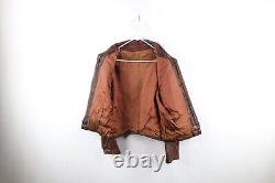 Vtg 50s Mens 38 Distressed Horse Leather Full Zip Motorcycle Jacket Brown USA