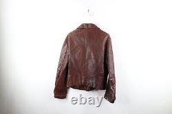 Vtg 50s Mens 38 Distressed Horse Leather Full Zip Motorcycle Jacket Brown USA